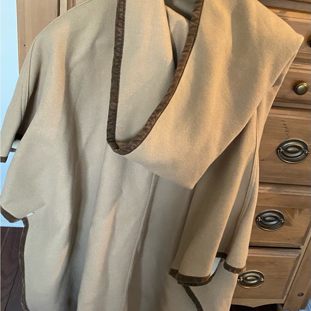 Lacoste Hooded Poncho with Brown Trim